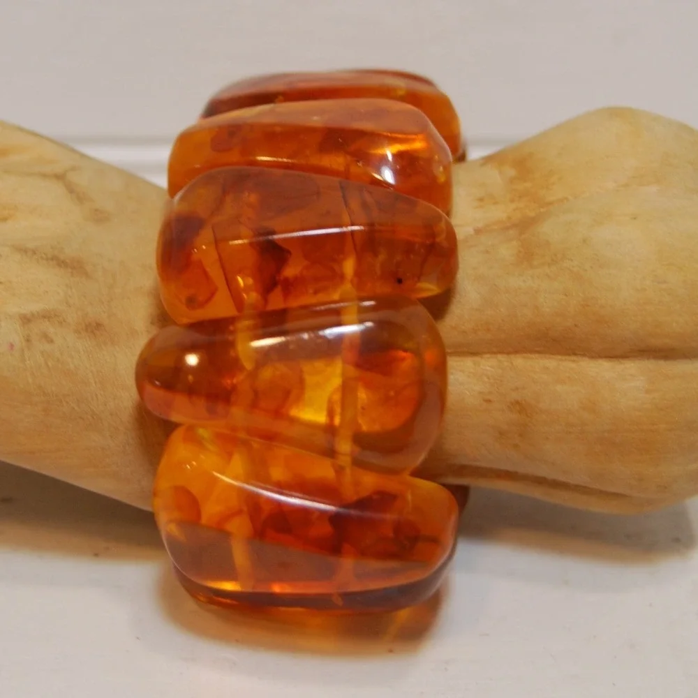 Vintage cuff Bracelet‎ Tortoise Shell Bakelite beaded jewelry elastic Chunky 70s